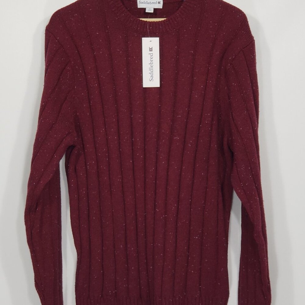 NWT Saddlebred  Maroon Cable Knit Sweater with blue flecks in yarn  Men's XL